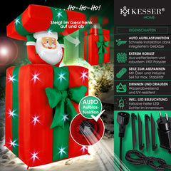 KESSER® Opblaasbare Kerstman pop LED Kerstverlichting - Cadeau Kerstman 152cm Lang Springt-uit-de-Doos Kerstmis LED Verlicht Deco incl. Bevestigingsmateriaal Kerstdecoratie Kerstversiering - 152cm