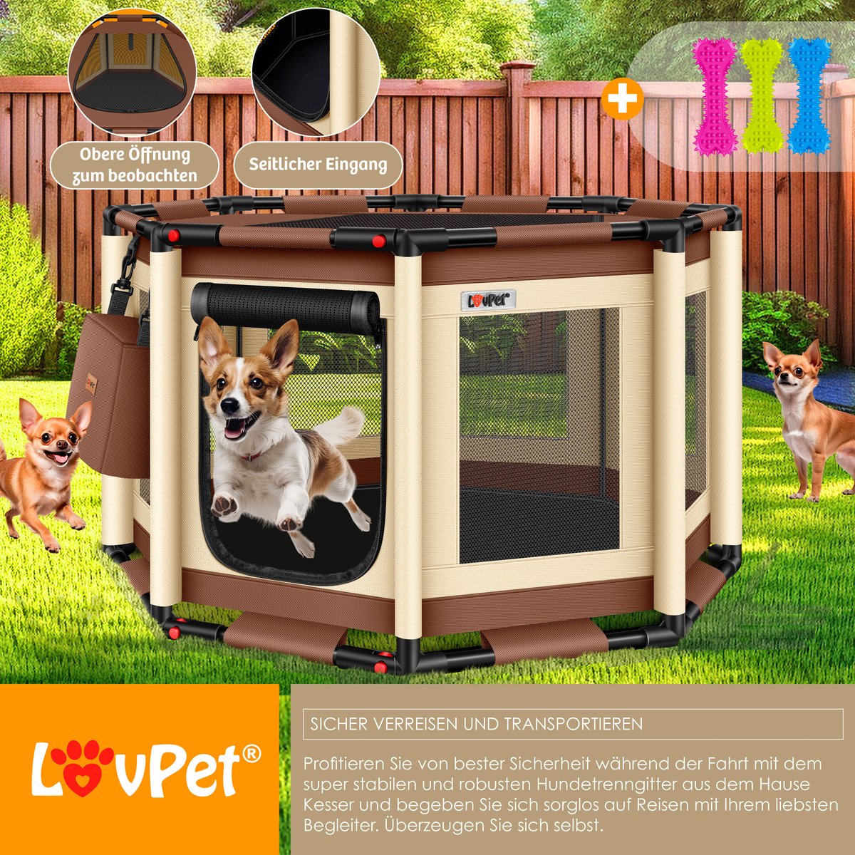LOVPET® Puppyren - Hondenren - 72x72x43cm - Bruin