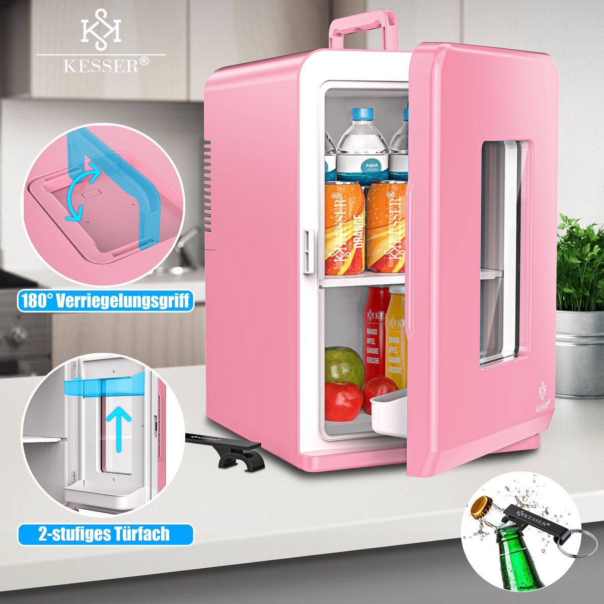 KESSER® Mini Koelkast - 15 Liter - Koelbox - Roze