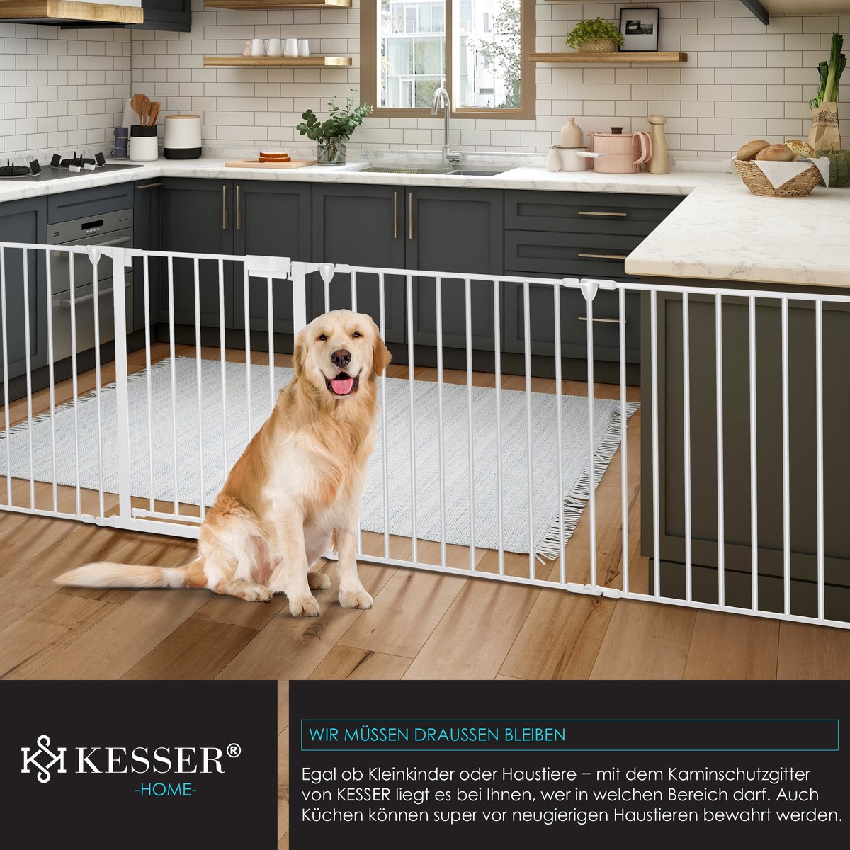 KESSER® Veiligheidshekje voor Kinderen - Openhaard hek - Beschermrooster met Deur Metalen Kachelbeschermer Box Crash Barrier Dierenhek Deurbeschermer voor Kinderveiligheid - Wit - 300 cm lengte