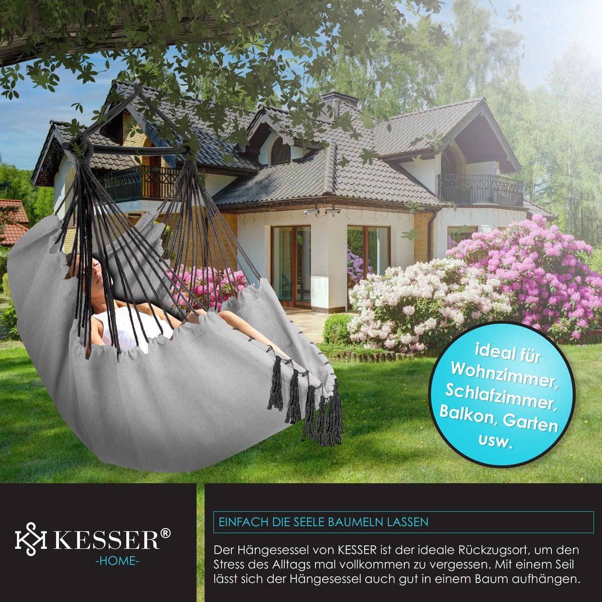 KESSER® XXL Hangstoel - 2 Kussens - Tot 150 kg - Grijs