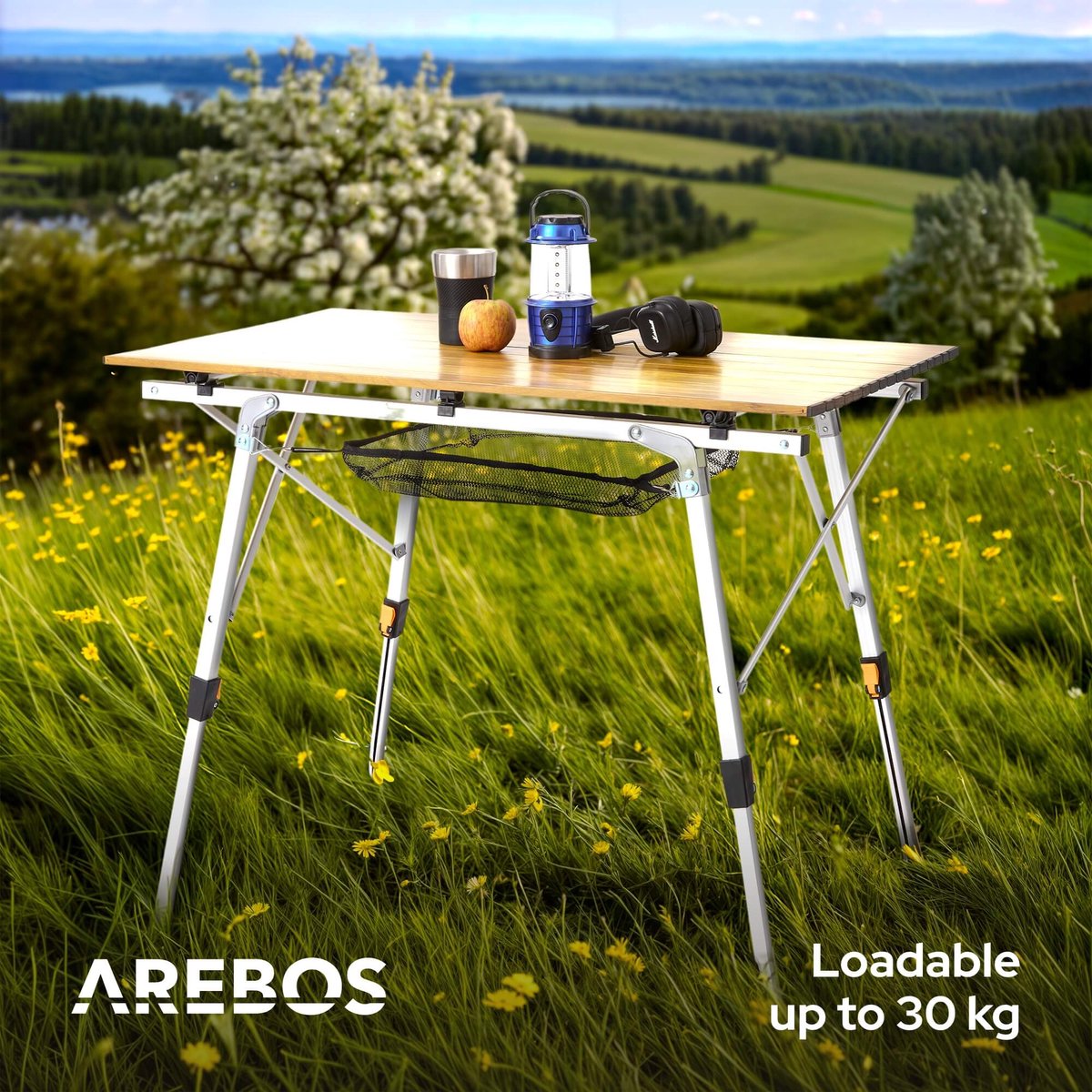 AREBOS campingtafel 90 x 51,5 cm roltafel aluminium klaptafel outdoor bruin