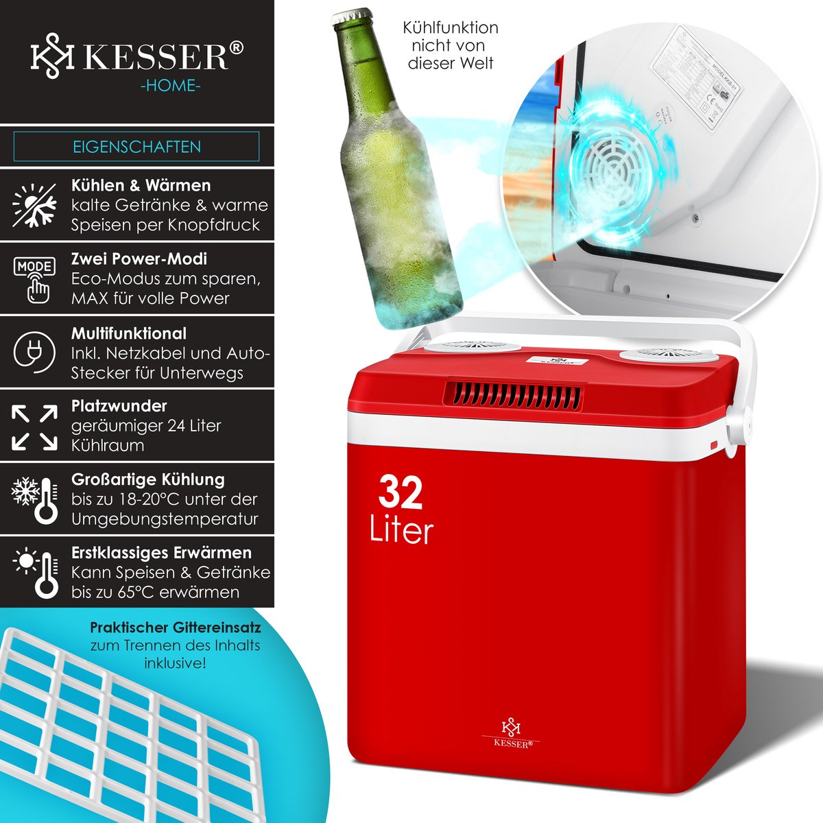 Koelbox Elektrisch – 12V en 230 volt - Coolbox - Frigobox - 32L – Rood