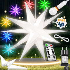KESSER® LED Kerst Ster 3D, LED Verlichting met Timer, Kerstster Lampjes voor Binnen en Buiten, Kerstverlichting Advent Ster Verlichte Hangend, Warm Wit Licht - Kleurrijk / 45 cm, met afstandsbediening