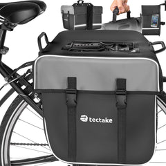 tectake® Fietstassen met reflectorstrepen - Bagagedragertas voor fiets of e-bike, 35 L - Waterafstotend PVC - dubbele tas met reflecterende strips en draaggreep - Zwart/grijs
