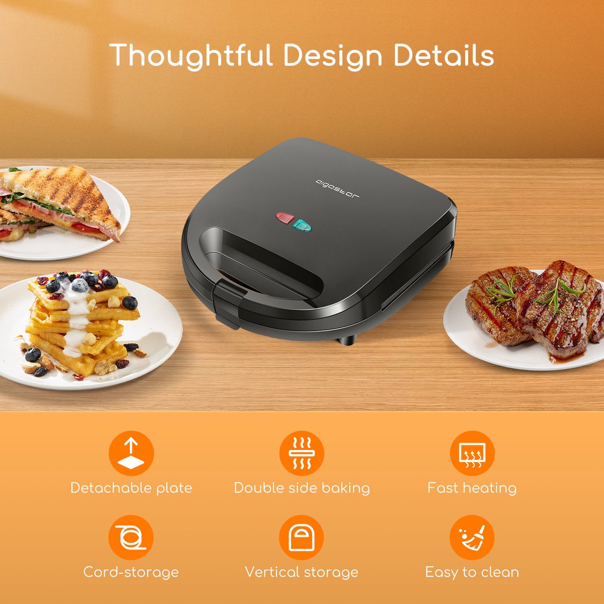 Tosti apparaat - Tosti ijzer - Contactgrill - Wafelijzer - 750W - Zwart - Aigostar