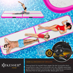 KESSER® Gymnastiekmat Opblaasbare Airtrack Fitnessmat|Yogamat,Tumblingmatten,Trainingsmat,Sportmat |Sporten & Spelen|Buiten & Binnen|incl. Draagtas & Electr. Luchtpomp - Roze / 6M