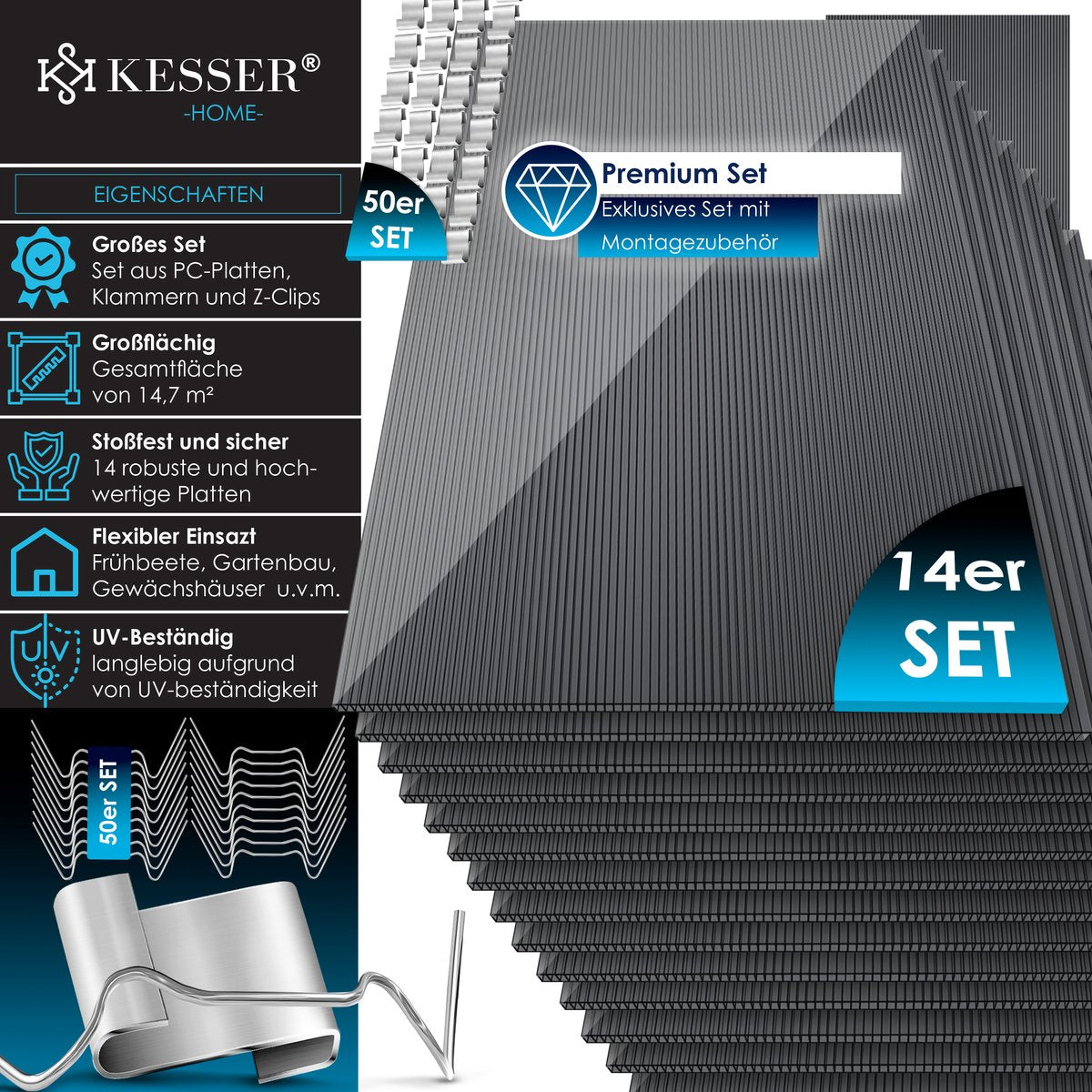 KESSER® 14 Dubbelwandige Polycarbonaat Platen - 150x70cm - Antraciet