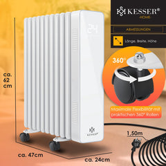 KESSER® Olieradiator - Oliegevulde Radiator 2500W - Elektrische Kachel Energiebesparing met Thermostaat - Touchscreen LED Display WiFi App & Afstandsbediening Electrische Verwarming - Wit