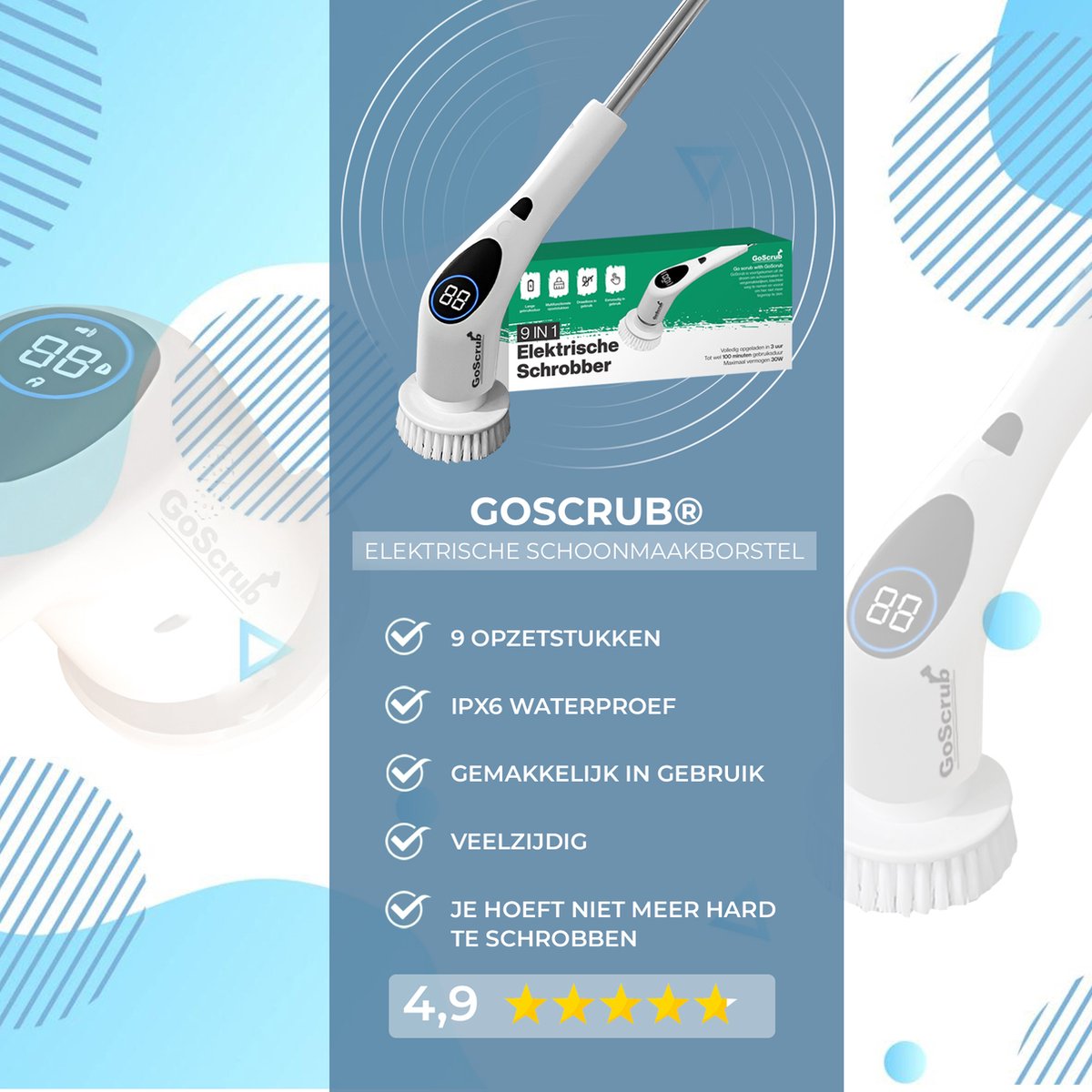 Elektrische Schoonmaakborstel – Elektrische Schrobber - Schrobborstel – Wit - V2 - GoScrub® •