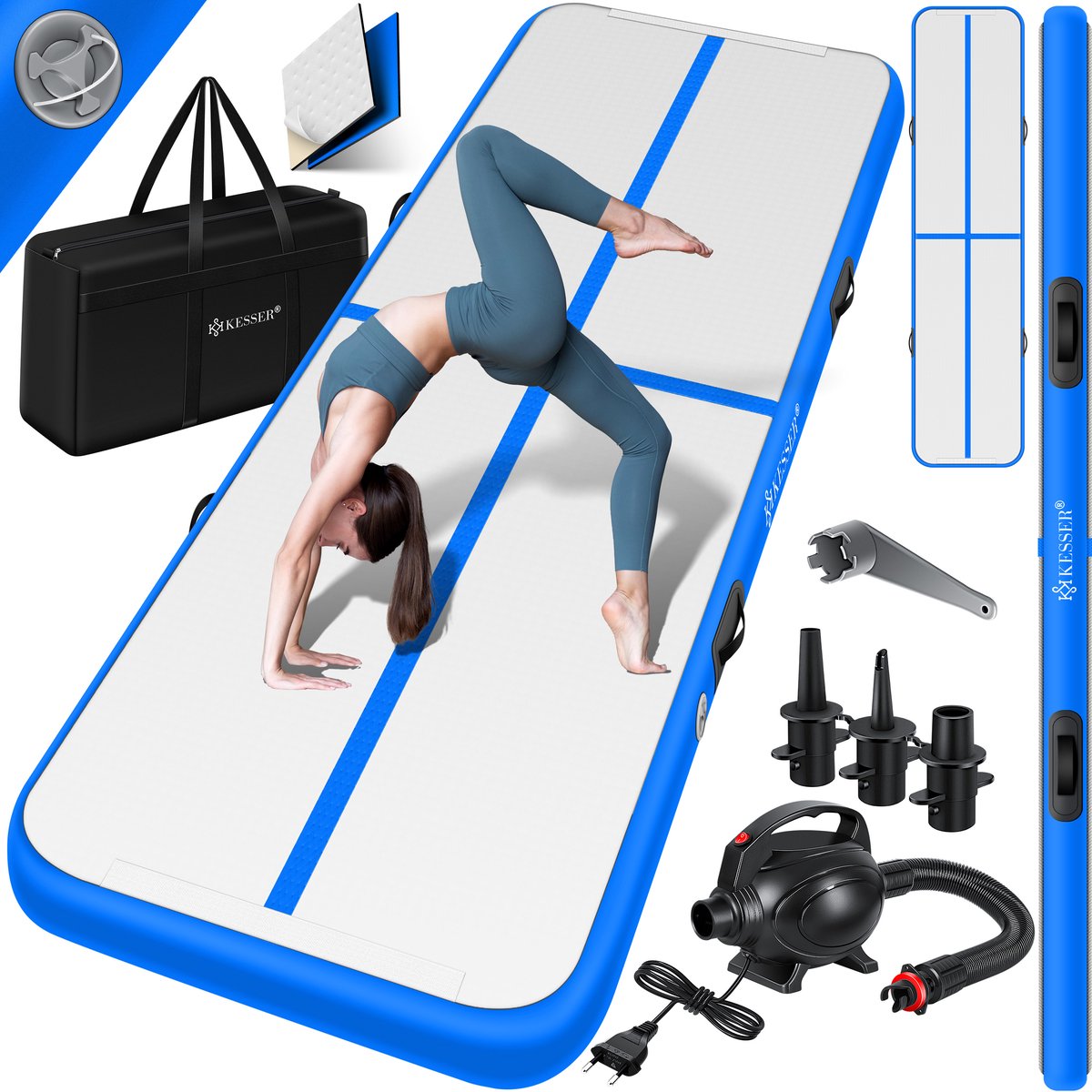 KESSER® Gymnastiekmat - Airtrack - Turnmat - 4M - Blauw