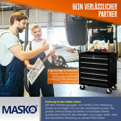 Masko® Werkplaatswagen - Gereedschapswagen - 5 vakken - Zwart •