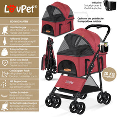 LOVPET® Hondenbuggy 2in1 Huisdieren - Wandelwagen - Rood