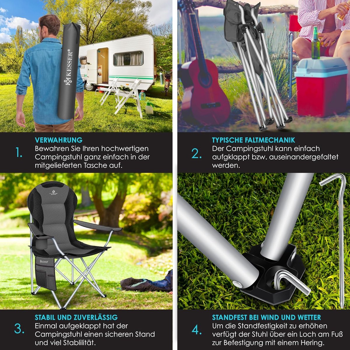 KESSER® Campingstoel - Visstoel - Vouwstoel - Antraciet