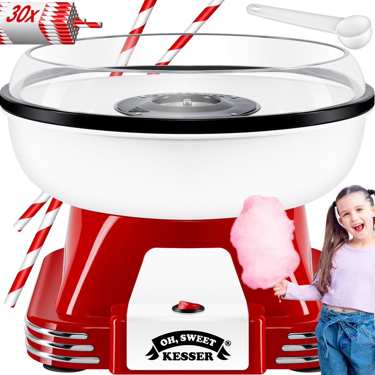KESSER® Suikerspinmachine - Retro - 500W - Rood/Wit •