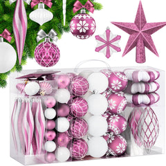 KESSER® Kerstballen 105-delige Kerstversiering Set - Kerstboomversiering met Plastic Doos voor Kerstboom Kerstballen Kerstdecoratie - Roze / Wit