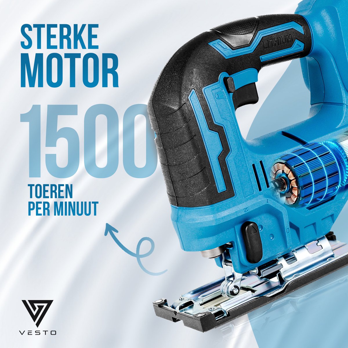 Vesto® Accu Decoupeerzaag – 21V Li-Ion – Variabele Snelheid – Zaagdiepte 65 mm – Incl. 2 Accu’s, Zaagbladen & Koffer – Draadloos – Voor Hout, Metaal & Kunststof