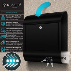 KESSER® RVS Brievenbus  - Wandbrievenbus - Krantenvak - Zwart
