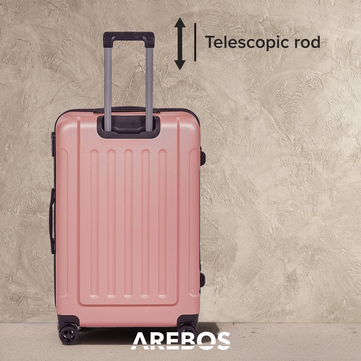 AREBOS Kofferset - Kofferset 3 delig - Reiskoffer set - 360° zwenkbare wielen - M-L-XL - Rosé Goud