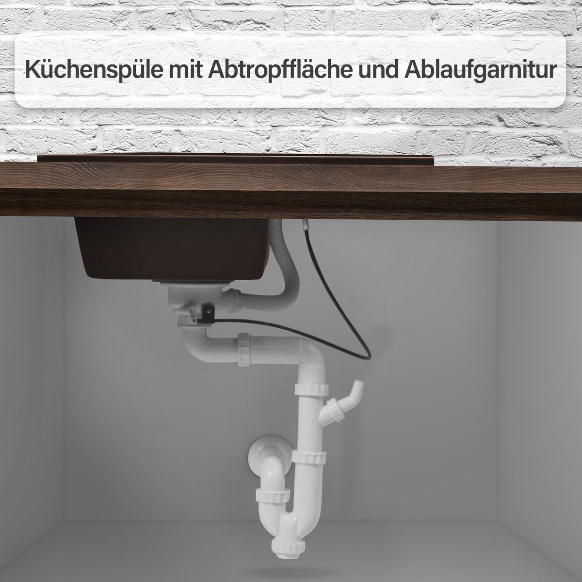 Aquamarin Spoelbak - Wasbak - Graniet - Keuken - Afdruipoppervlak - Incl. Afvoerset en Kraan - 32 x 19 x 39 cm - Bruin