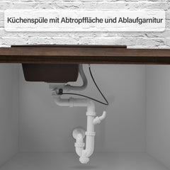 Aquamarin Spoelbak - Wasbak - Graniet - Keuken - Afdruipoppervlak - Incl. Afvoerset en Kraan - 32 x 19 x 39 cm - Bruin