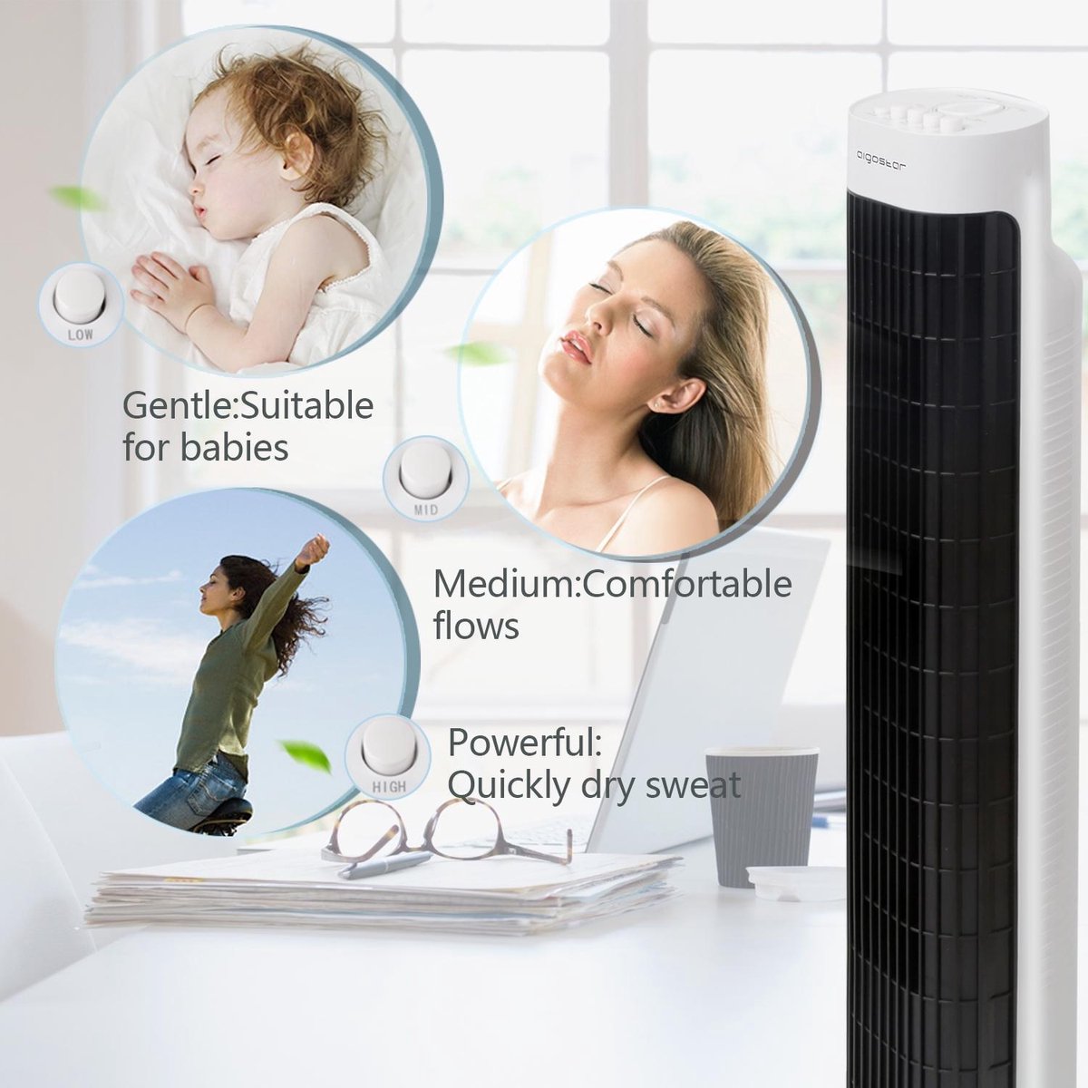 Taylor Swoden Torenventilator - Fluisterstil - Oscillatie - Wit •