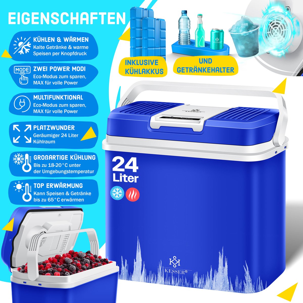 Koelbox Elektrisch – 12V en 230 volt - Coolbox - Frigobox - 24L – Blauw