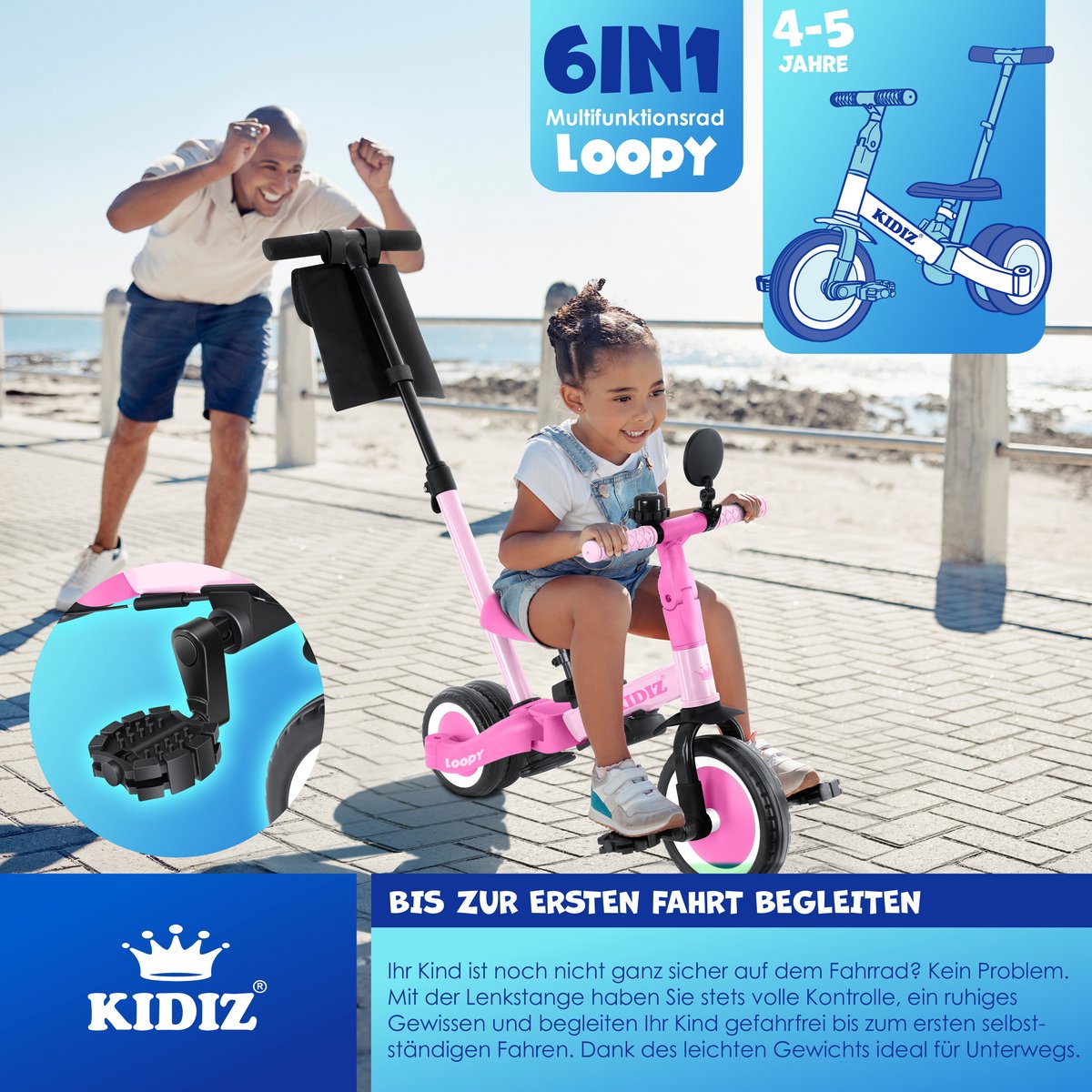KIDIZ® Loopfiets 6in1 - Driewieler - Kinderfiets - 1-5 Jaar - Roze