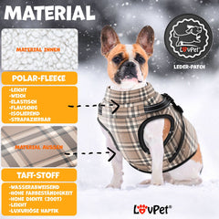 LOVPET® Hondenjas Hondenvacht met Harnas Waterafstotend, incl. 45 Stuks Poepzak + Dispenser, Winter Vest Hond Waterdicht Gevoerd, Gewatteerd Vest Met Borstband, Reflectoren, D-Ring - Beige / XL