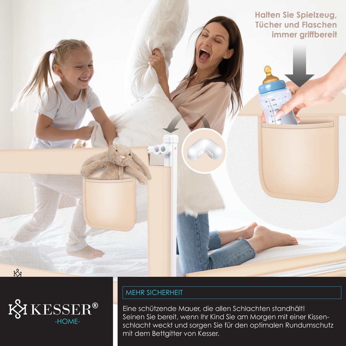 KESSER® bedhekje - Bedhek Kinderbedhek voor kinderen Baby bedhek Valbeveiligingsbed voor Bed & boxspring - 180cm, Beige