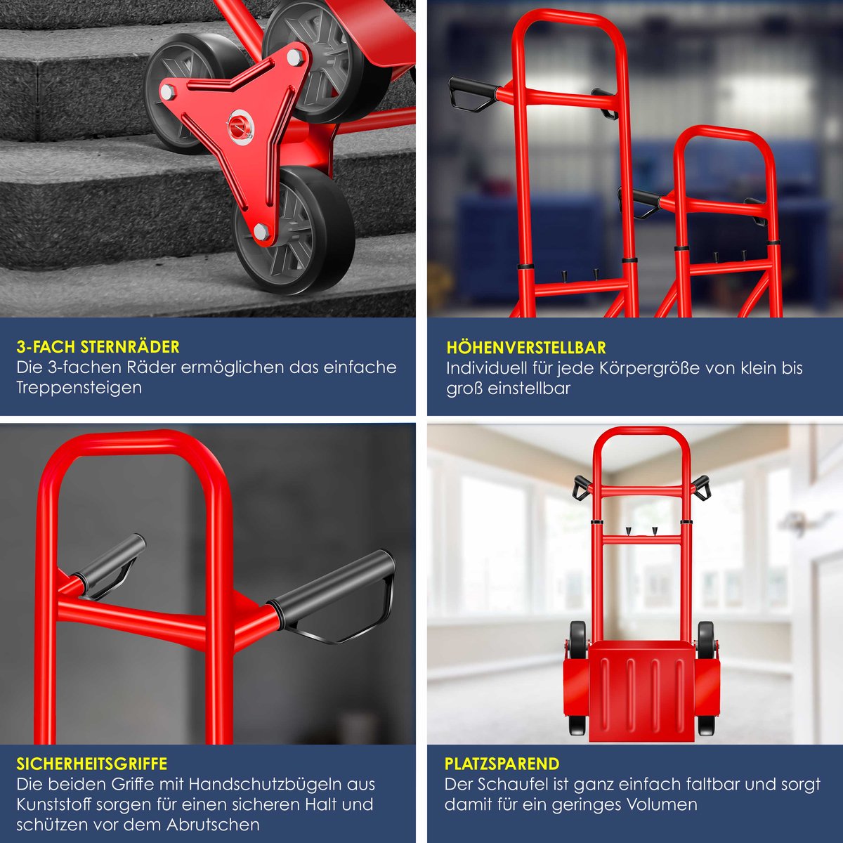 Masko® Steekwagen - Opvouwbaar - Transportwagen - Trappenklimmer - Rood