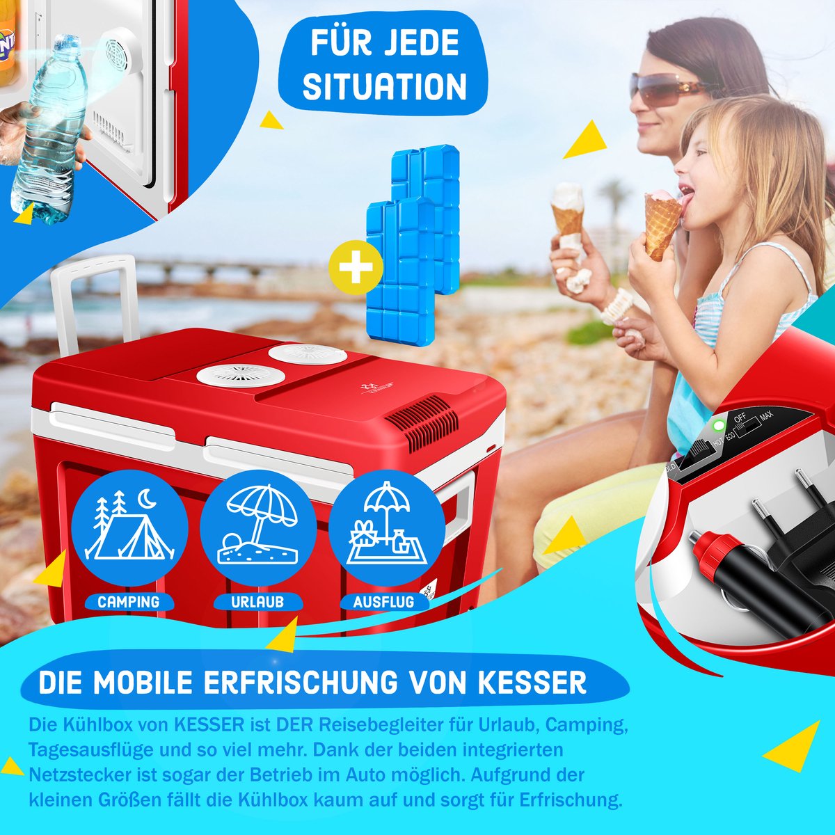 Koelbox Elektrisch – 12V en 230 volt - Coolbox - Frigobox - 40L – Rood