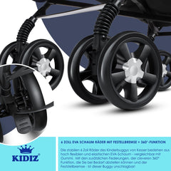 KIDIZ® Kinderwagen - Wandelwagen - Kinderbuggy - Blauw •