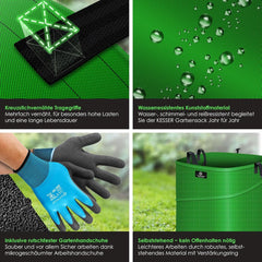 KESSER® Pop-up-tuinzak, 219 liter, inclusief handschoenen, zelfstaand met handgrepen, stabiel, robuust en opvouwbaar, voor het snijden van gazon, tuinzakken voor tuinafval, groen snijden