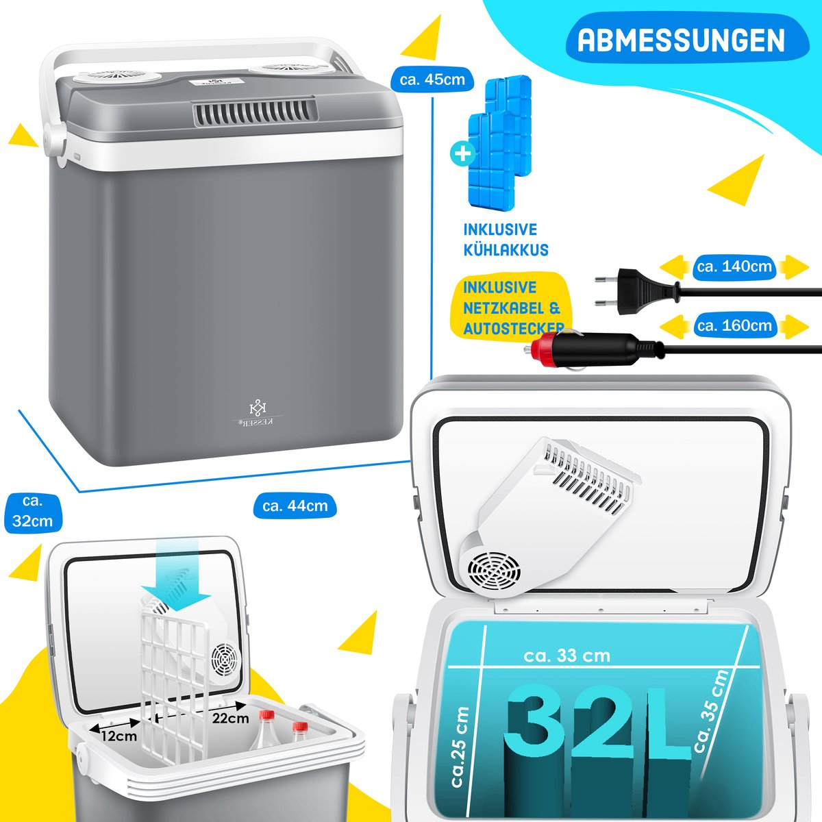 Koelbox Elektrisch – 12V en 230 volt - Coolbox - Frigobox - 32L – Grijs •