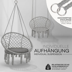 Hangstoel - Binnen & Buiten - Hangschommel - Tot 150kg - Grijs - Tillvex®