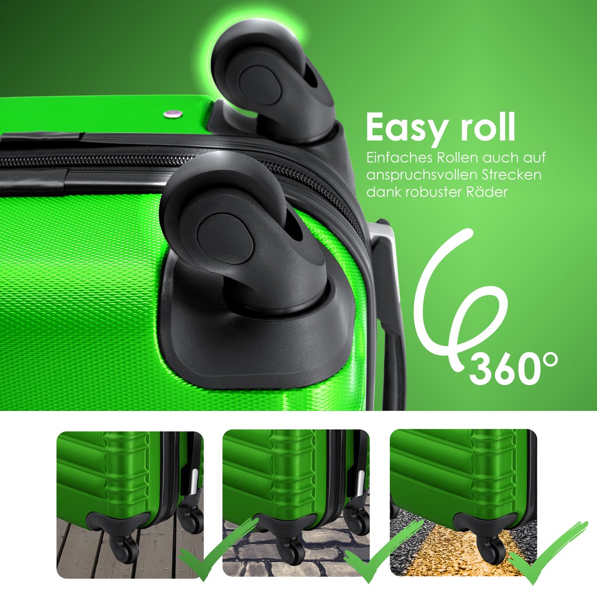 Kofferset - 3 delig - Trolley - Reiskofferset - Groen - KESSER® •