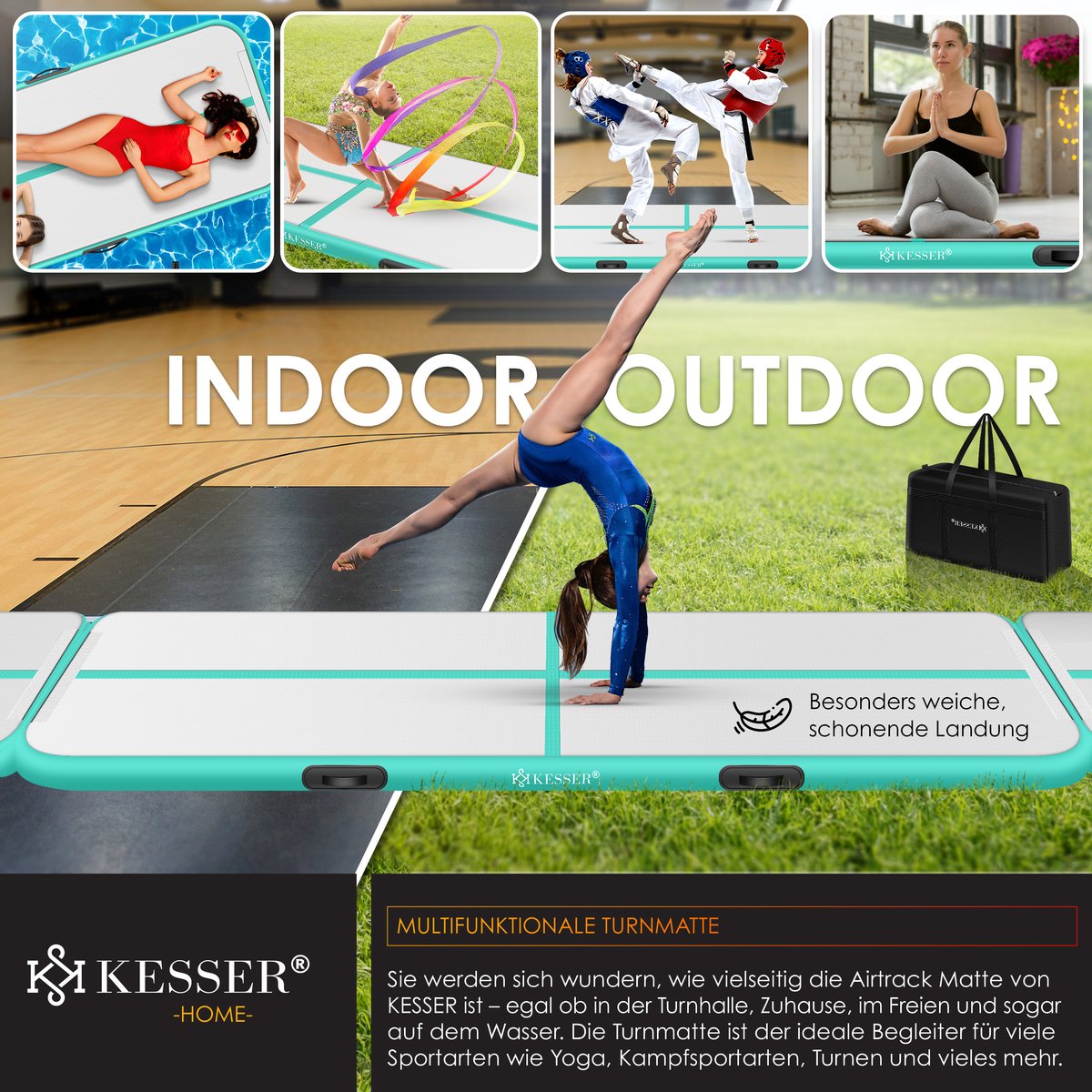 KESSER® Gymnastiekmat - Airtrack - Turnmat - 4M - Mintgroen