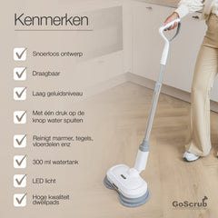 GoScrub® Elektrische Dweil - Draadloos - Vloerreiniger voor Harde en Houten Vloeren - Stille en Wendbare Mop - Efficiënt Dweilsysteem met Oplaadbare Accu