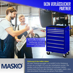 Masko® Werkplaatswagen - Gereedschapswagen - 7 vakken - Blauw