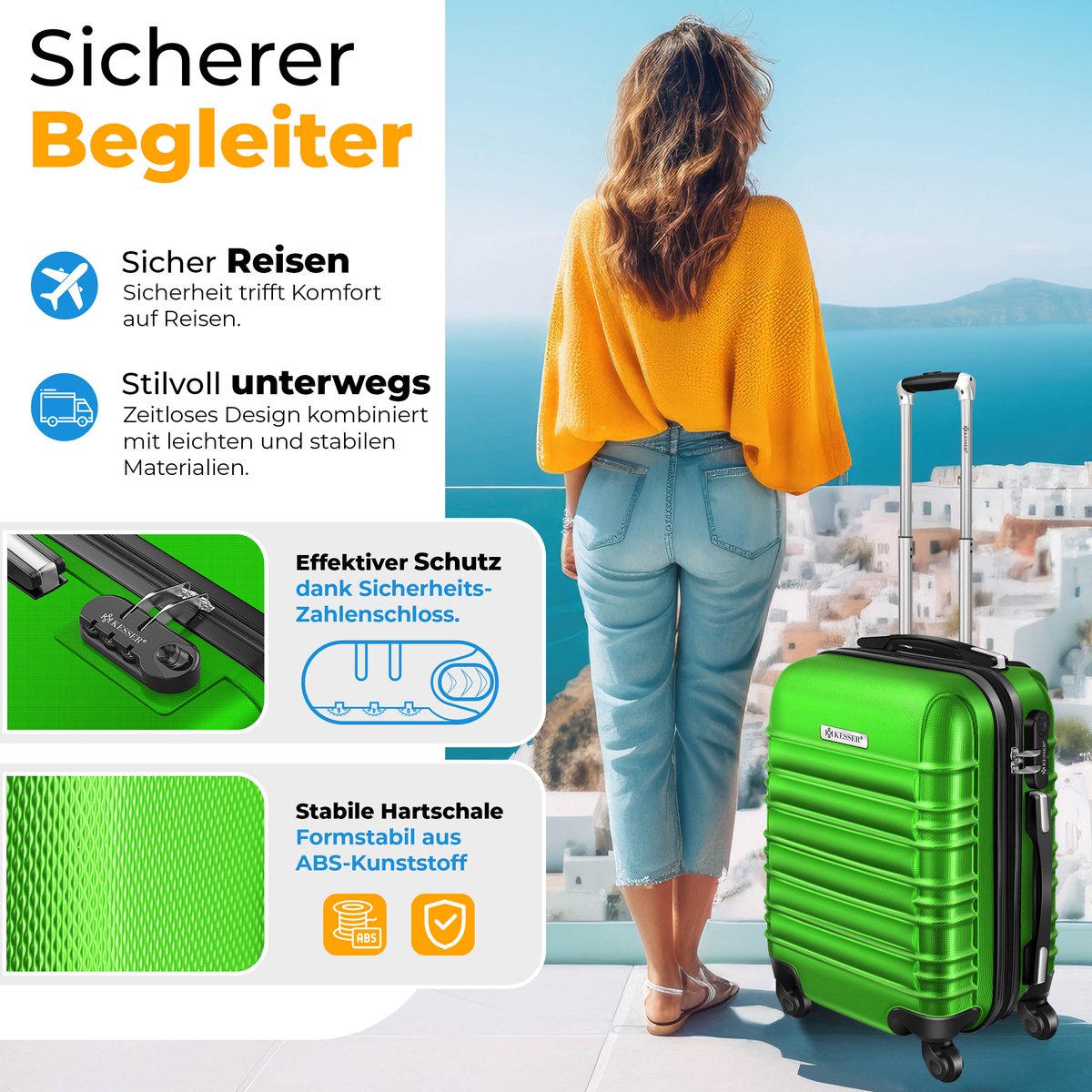 Kofferset - 3 delig - Trolley - Reiskofferset - Groen - KESSER® •