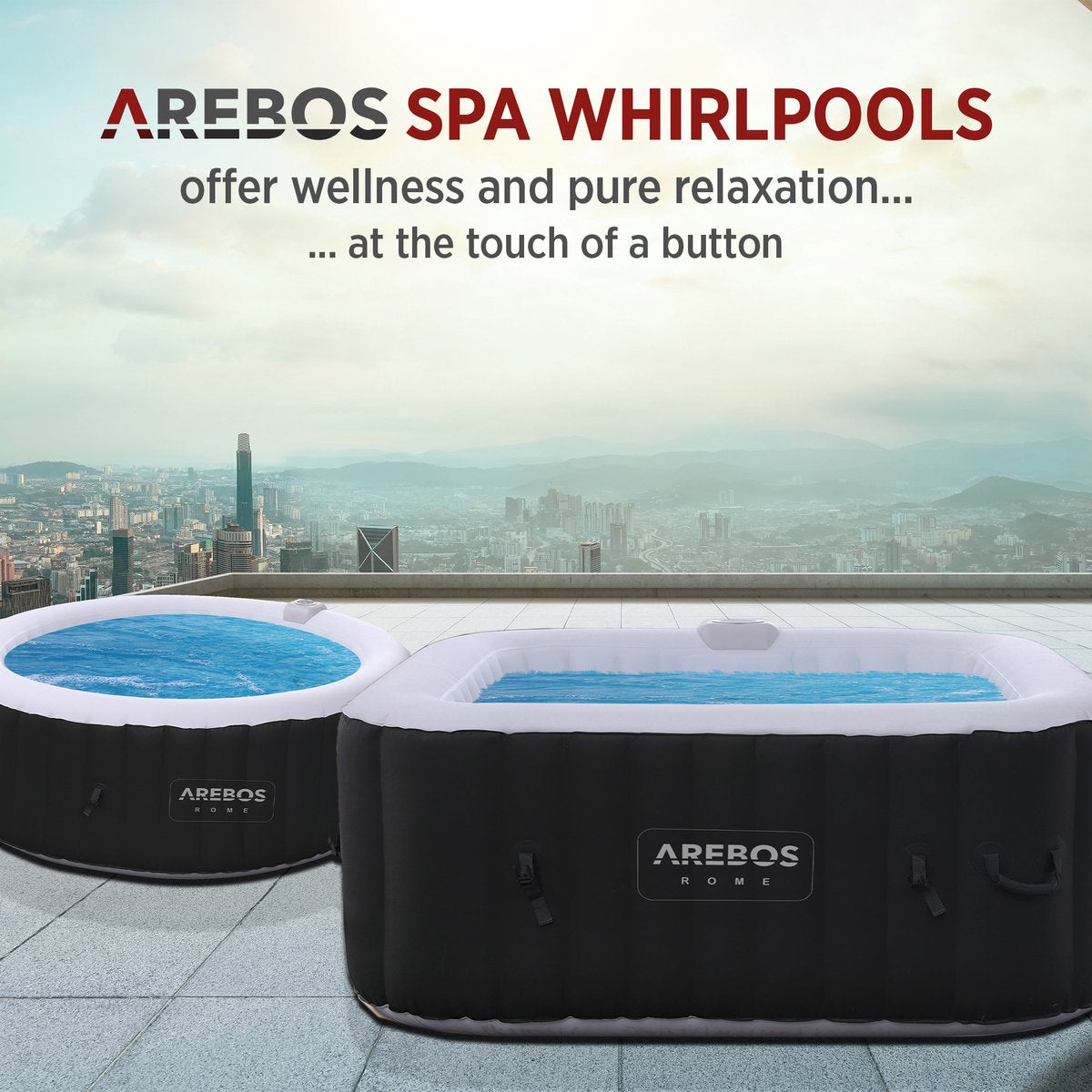 Arebos Opblaasbare Hottub | Binnen- en buitenspabad 2400W | 4 personen | 154x154cm | 100 massagestralen | Met verwarming | 600 liter | Inclusief afdekking | Bubble Spa & Wellness Massage | Antraciet
