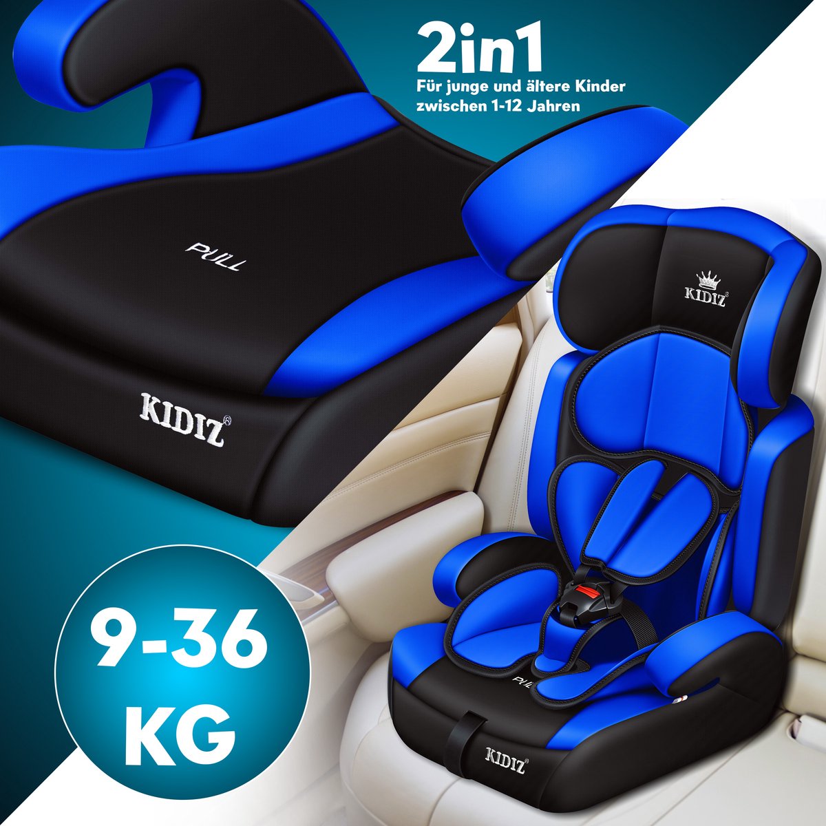 KIDIZ® Autostoeltje - 5-punts veiligheidsgordel - Blauw