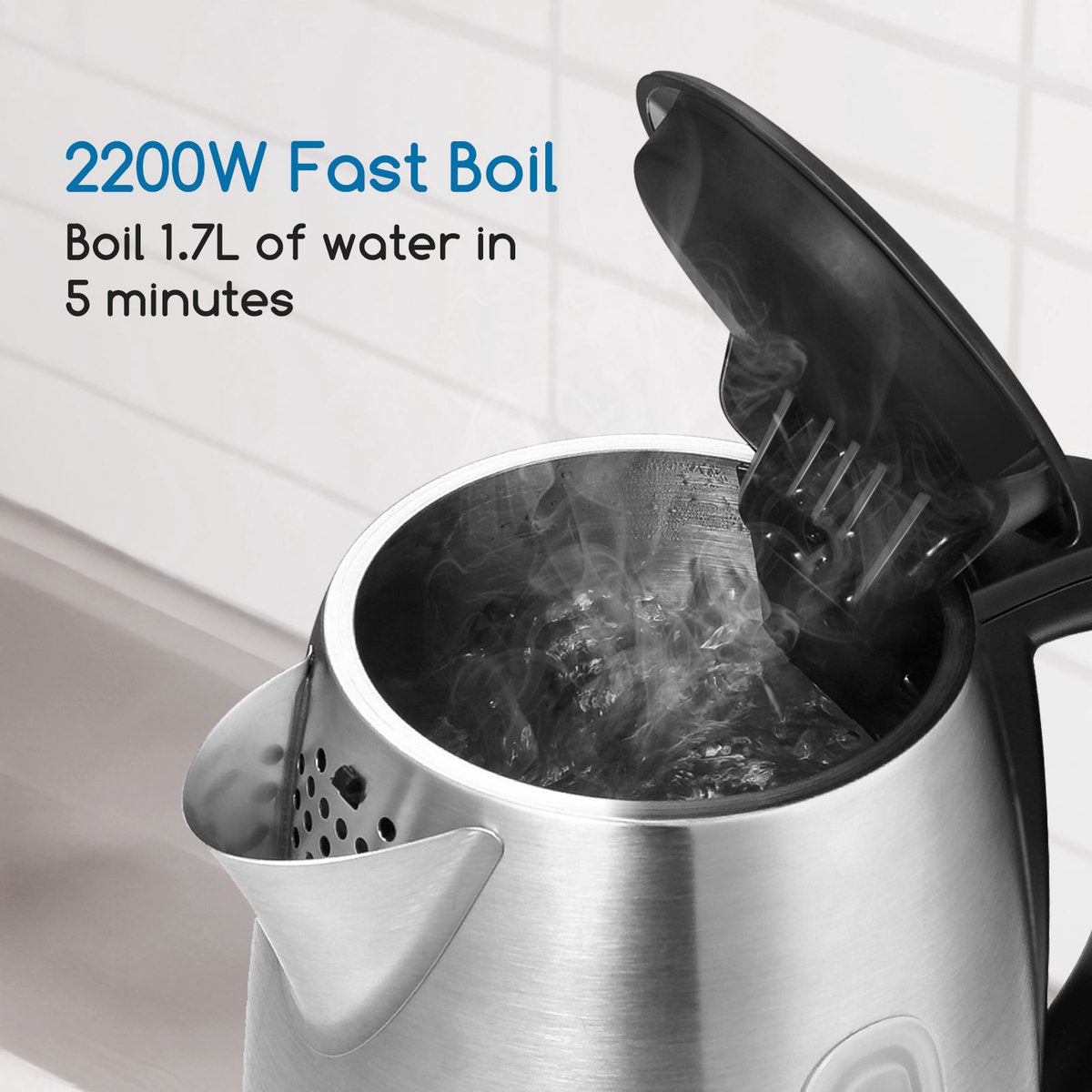 Waterkoker - Retro - RVS - met LED - 1.7L - 2200W - Zilver