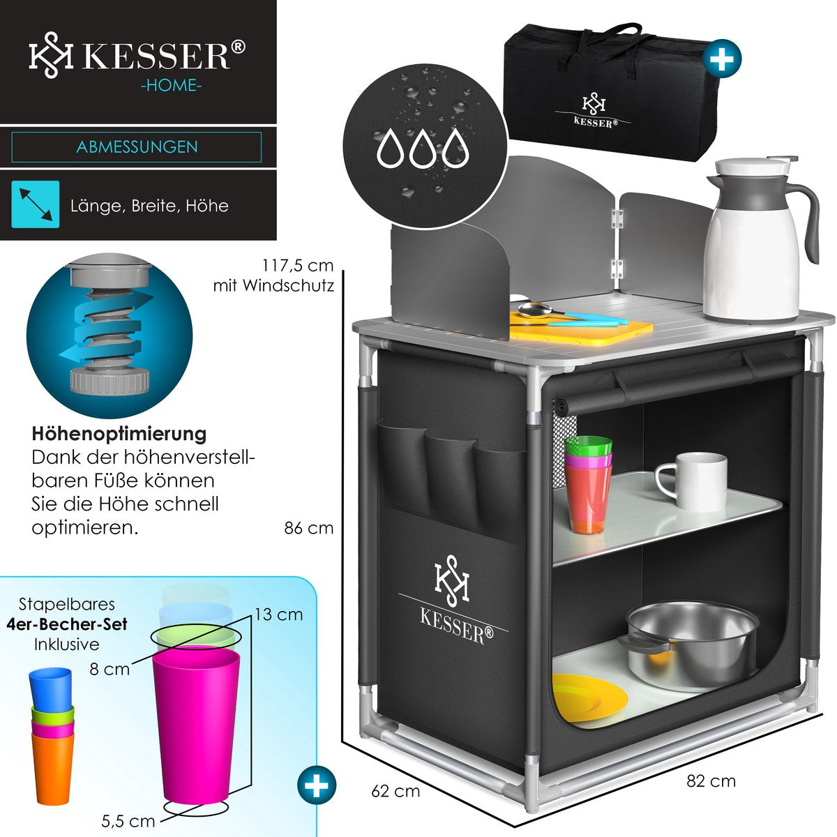 KESSER® Campingkeuken Opvouwbaar - Campingkast inclusief Opbergtas - Kampeerkeuken Kampeerkast