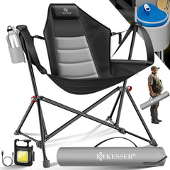 KESSER® Campingstoel, opvouwbaar tot 160 kg, visstoel, klapstoel, gevoerd met armleuningen, campinglicht en bekerhouder + tas met hoge rugleuning, strandstoel met kantelfunctie