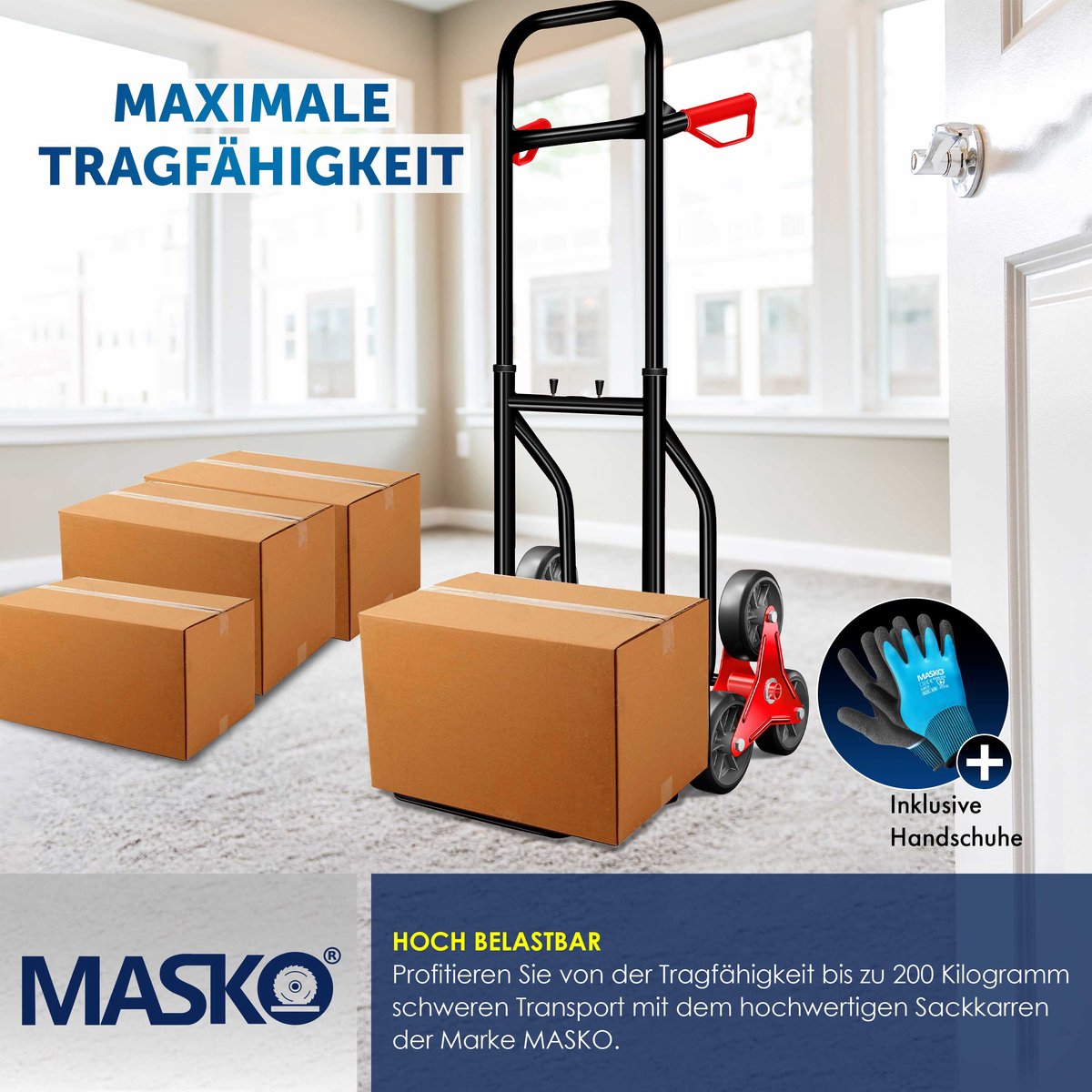 Masko® Steekwagen - Opvouwbaar - Transportwagen - Trappenklimmer - Zwart •
