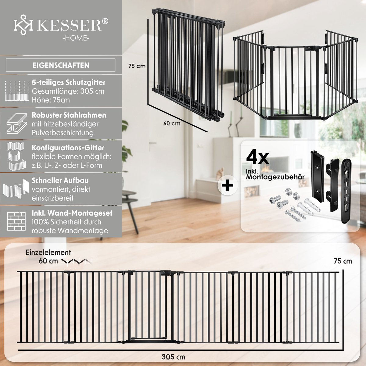 KESSER® Traphekje - Veiligheidshekje - 300cm - Zwart