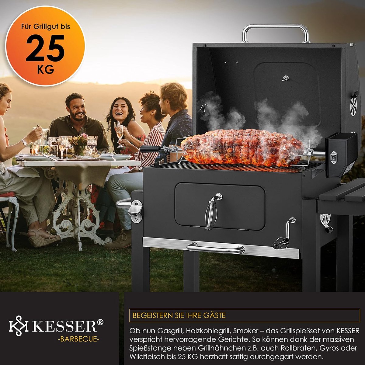 KESSER® RVS Rotisserie - 107cm -  Elektrische draaispit - Zwart