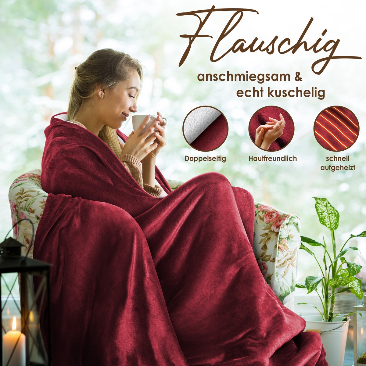 KESSER® Elektrische deken - Warmtedeken - 200x180cm - Rood •